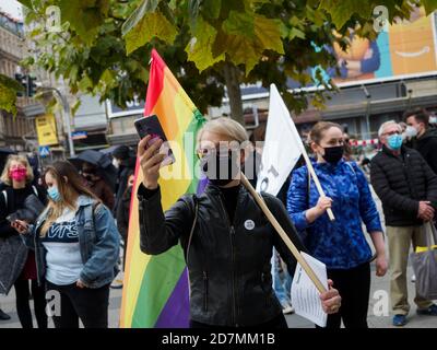 Breslau, Polen, 23. oktober 2020 - Protest von Frauen in der polnischen Stadt Breslau, weil Polens Obergericht ein Gesetz über das Verbot von Abtreibungen regiert. Stockfoto