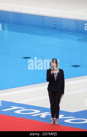 Tokio, Japan. Okt. 2020. Tokyo 2020 Sportdirektor Mikako Kotani nimmt an der großen Eröffnungszeremonie des Tokyo Aquatics Center in Tokyo, Japan, am 24. Oktober 2020 Teil. Das Tokyo Aquatics Center wird für die Olympischen und Paralympischen Schwimmspiele in Tokio genutzt. Die Zeremonie, die im März dieses Jahres stattfinden sollte, wurde aufgrund des COVID-19 verschoben. Quelle: Du Xiaoyi/Xinhua/Alamy Live News Stockfoto