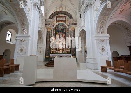 Innenraum der Kirche im Kloster Marienberg, Mals, Vinschgau, Bozen, Trentino-Südtirol, Italien Stockfoto