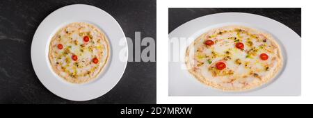 Shrimp Pizza mit Meeresfrucht-Sauce Stockfoto