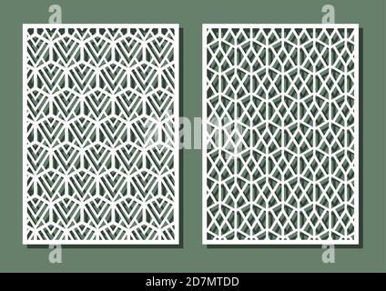 Geometrische Formen in gexagon nahtlose Muster für Laserschneiden. Universal-Grußkarte, lasergeschnittene Platte. Vektorgrafik. Rechteck A4 Stock Vektor