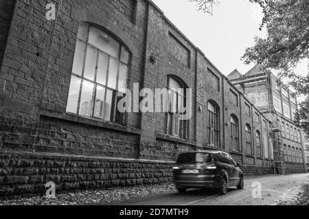 Die stillgelegt Stein gebaut Yiyella Fabrik in Pleasley Vale, Derbyshire, England, großbritannien Stockfoto