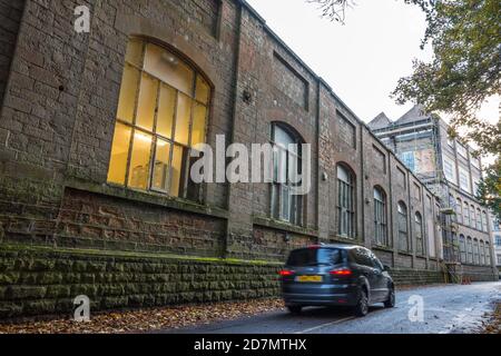 Die stillgelegt Stein gebaut Yiyella Fabrik in Pleasley Vale, Derbyshire, England, großbritannien Stockfoto