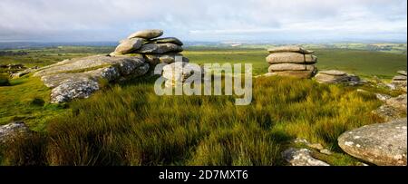 Granitfelsen auf Stowe's Hill, Bodmin Moor, in der Nähe von Minions, Cornwall, England, Großbritannien. Stockfoto