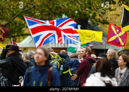 Hyde Park, London, Großbritannien. 24. Oktober 2020. Weitere Maßnahmen von Anti-Lockdown-Demonstranten, die sich im Hyde Park in London treffen und protestieren. Es wird keine soziale Distanzierung beobachtet und keine Masken von den Begleitenden getragen. Foto: Paul Lawrenson-PAL Media/Alamy Live News Stockfoto