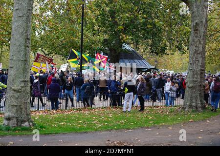 Hyde Park, London, Großbritannien. 24. Oktober 2020. Weitere Maßnahmen von Anti-Lockdown-Demonstranten, die sich im Hyde Park in London treffen und protestieren. Es wird keine soziale Distanzierung beobachtet und keine Masken von den Begleitenden getragen. Foto: Paul Lawrenson-PAL Media/Alamy Live News Stockfoto