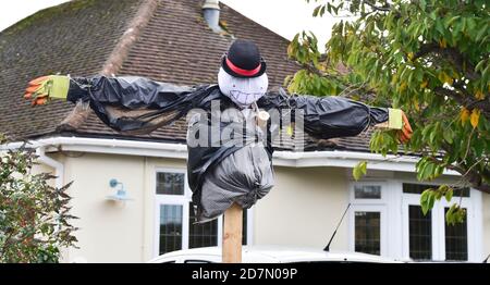 Worthing UK 24. Oktober 2020 - Fast hundert Vogelscheuchen haben rund um das Dorf Ferring in der Nähe von Worthing an diesem Wochenende erschienen, wie ihre Scarecrow Festival findet diese Woche : Credit Simon Dack / Alamy Live News Stockfoto