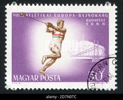 UNGARN - UM 1966: Stempel gedruckt von Ungarn, zeigt Sportler, um 1966 Stockfoto