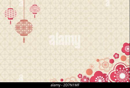 Blumenrahmen. Japanisches Muster. Blumenschmuck im chinesischen Grafikstil. Einladungskarte mit geometrischen Symbolen. Asiatischer Hintergrund. Retro-Style Stock Vektor