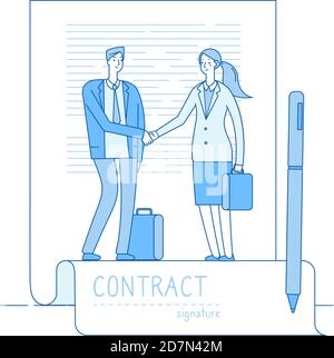 Konzept der elektronischen Signatur. Geschäftsmann Rechtsanwalt Vertrag Treffen Handshaking. Finanzanlagen, Smart Contracts Vektor Hintergrund. Abbildung des Geschäftsvertrages, elektronische Vereinbarung Stock Vektor