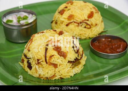 Huhn Biryani biriyani mit Basmati-Reis. Indische Reis Lebensmittel. Fisch biryani mutton biryani Rindfleisch biryani veg biryani pulav oder pilaf. Stockfoto