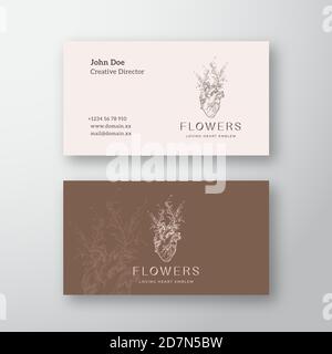 Abstrakter Vektor Romantisches Zeichen, Symbol oder Logo und Visitenkarte Vorlage. Premium Stationär Realistisch Mock Up. Abbildung Der Anatomischen Herzzeichnung Stock Vektor