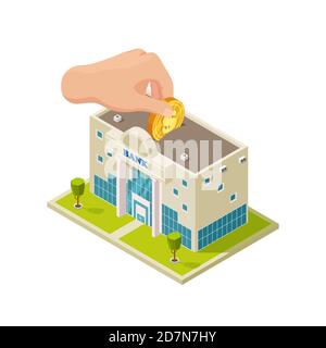 Geld sparen im isometrischen Vektor-Konzept der Bank. Illustration der Finanzbank isometrisch, Business Financial Stock Vektor