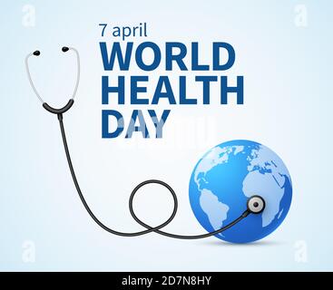 Gesundheitstag. Wellness, Gesundheitsschutz und globale Medizin Gesundheitsvektor Poster. Illustration des Weltgesundheitstages, internationale Veranstaltung Stock Vektor