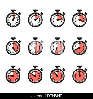 Vektor für Timer-Symbole. Stoppuhreinstellung isoliert auf weißem Hintergrund. Abbildung von Timer und Stoppuhr, Countdown der Zeituhr Stock Vektor