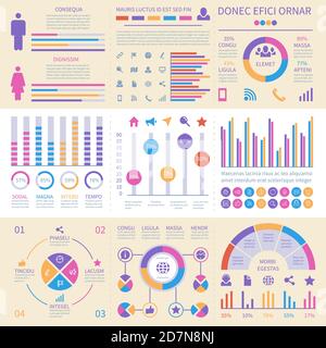 Infografik-Banner. UI-Schnittstelle, Informationsfeld mit Finanzgraphen, Kreisdiagramm und Vergleichsdiagramme Vektor-Set. Geschäftsdaten Diagramm, Diagramm und Infografik Illustration Stock Vektor
