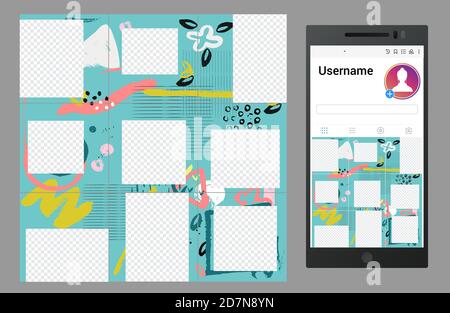 Inspiriert von instagram Vektor Social Media Puzzle Template Design. Wallpaper für App-Smartphone mit Rahmen für Foto-Illustration Stock Vektor