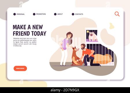 Tierschutzkonzept. Menschen mit obdachlosen Hund Haustiere. Internet-Landing-Vektor-Seite. Shelter Hund, Freundschaft Haustiere Banner, machen neue Freund Illustration Stock Vektor