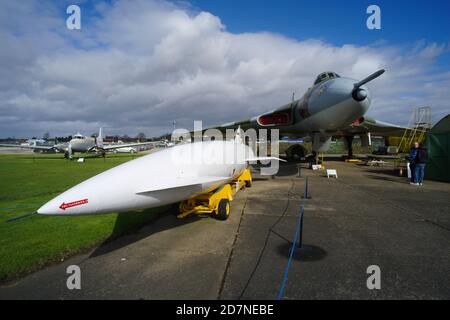 Blue Steel Nuclear Missile, Avro Vulcan B2, XM594, Newark Air Museum, Winthorpe, England. Stockfoto