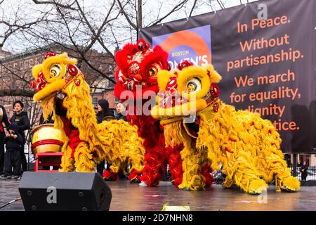 Boston, Massachusetts. Januar 2017. Frauenmarsch in Boston. Stockfoto