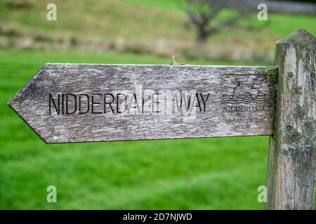 Nidderdale Way Sign, Lofthouse, North Yorkshire Dales, Großbritannien Stockfoto