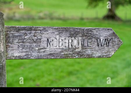 Nidderdale Way Sign, Lofthouse, North Yorkshire Dales, Großbritannien Stockfoto