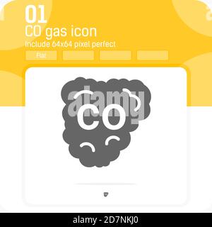 CO-Gas-Vormiun-Symbol mit flachem Design isoliert auf weißem Hintergrund. Vektorgrafik Symbol für Web-Design, ui, ux, zelluläre Anwendungen, Ökologie Stock Vektor