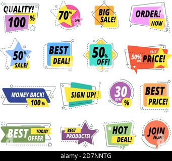 Verkaufsqualität Abzeichen. Gesicherter Aufkleber. Promo Sticker exklusive Premium besten Preis Liefertaste. Verkäufer bieten große Verkauf Vektor-Set. Illustration der Qualität promo Preis, Abzeichen großen Verkauf aus Stock Vektor