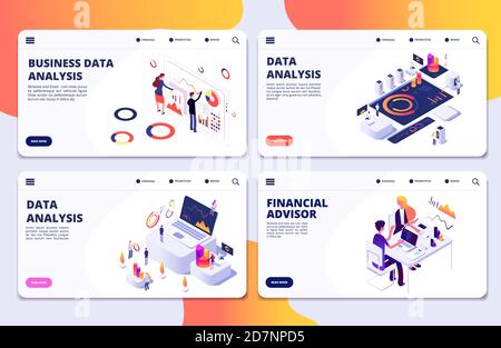 Datenanalyse, Finanzberater, Geschäftsdatenanalyse Vektor Landing Pages Vorlage. Darstellung von Finanzmanagement, Analysedaten Stock Vektor