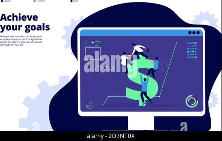 Teamarbeit landen. Office-Leute klettern Dollar-Zeichen, erfolgreiche Investitionskampagne zusammen. Best Business Solutions Vektor-Konzept. Illustration des Geschäftswachstums Erfolg, Menschen klettern Dollar-Zeichen Stock Vektor