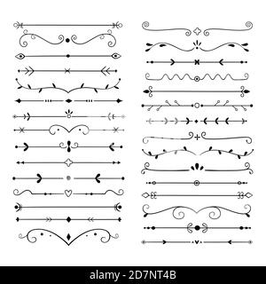 Trennwände zum Verzieren. Textzeile vintage Design Element, Hochzeit Dekoration Separatoren. Retro gezeichnetes Buch ornamental divider Vektor-Set. Illustration der Grenze Vintage Ornament Buch Stock Vektor