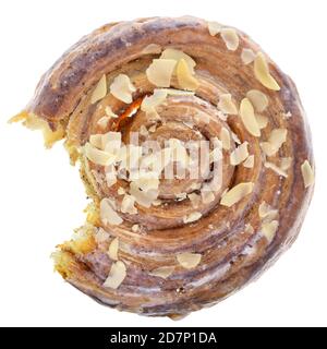 Butter-Bun-Schnecke Nahaufnahme isoliert auf weißem Hintergrund. Stockfoto