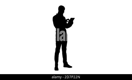 Silhouette schöner arabischer Geschäftsmann mit Tablet. Stockfoto