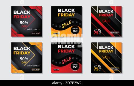 Black Friday Verkauf Banner Set von Social Media Post mit einzigartigen Formen. Stock Vektor