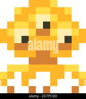 Cute orange Raum Eindringling Monster, Spiel Feind in Pixel Art-Stil auf weiß Stock Vektor