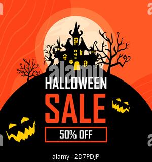 Halloween-Werbebanner. Halloween Hintergründe. Flyer oder Vorlagen für Rabatte und Aktionen. Silhouette Vektor Illustration Stock Vektor
