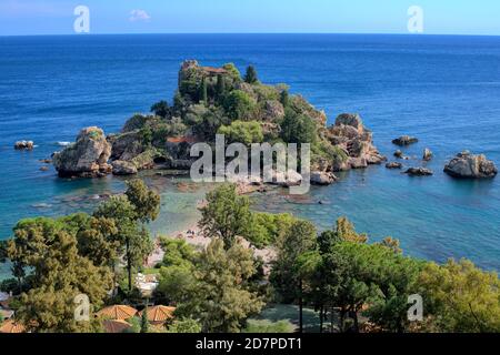 Insel Isola Bella, Taormina, Sizilien, Italien. Stockfoto