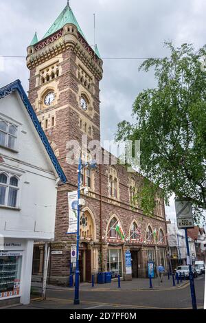 Market Hall Gebäude in der Stadt Abergavenny, Wales, Großbritannien Stockfoto