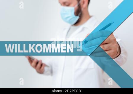 Textschild mit Willkommen. Geschäftsfoto zeigt einladende Vorführung Veranstaltung oder Ihr Zuhause etwas zu diesem Effekt Laboratory Technician Featuring Stockfoto