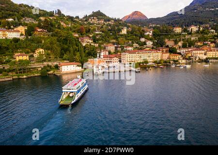 Luftaufnahme, Menaggio am Morgen, Comer See, Lago di Como, Provinz Como, Lombardei, Italien Stockfoto