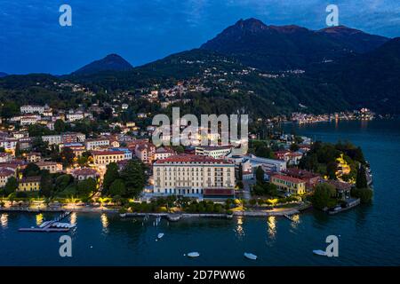 Luftaufnahme, Menaggio am Morgen, Comer See, Lago di Como, Provinz Como, Lombardei, Italien Stockfoto