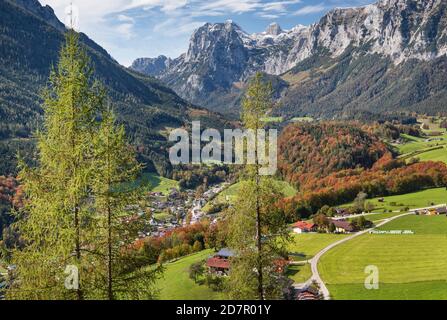Dorfübersicht mit Reiteralpe, Ramsau, Berchtesgadener Alpen, Berchtesgadener Land, Oberbayern, Bayern, Deutschland Stockfoto