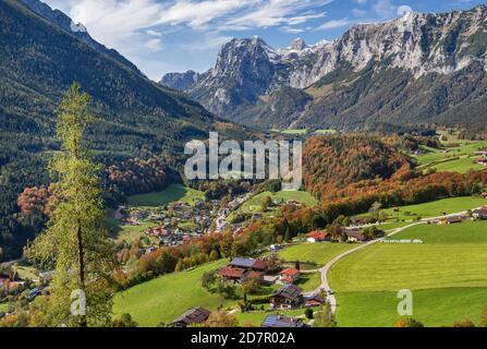 Dorfübersicht mit Reiteralpe, Ramsau, Berchtesgadener Alpen, Berchtesgadener Land, Oberbayern, Bayern, Deutschland Stockfoto
