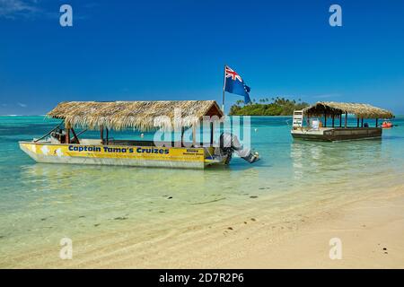 Kapitän Tama's Lagoon Crusies Boote, Muri Lagune, Rarotonga, Cook Inseln, Südpazifik Stockfoto