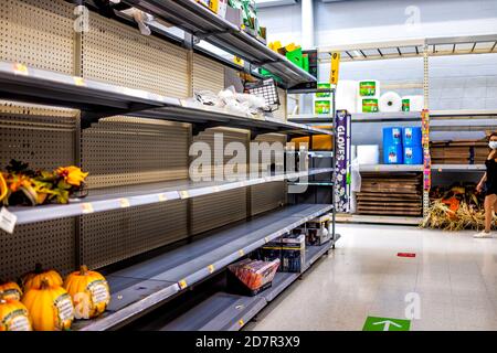 Sterling, USA - September 12, 2020: Walmart Supermarkt Supermarkt Supermarkt Shop Inneneinrichtung in leeren Regalen für Gartengeräte mit Produkten Waren Aisl Stockfoto