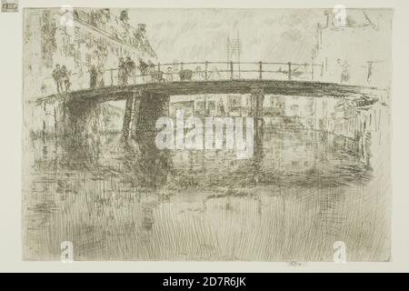 Brücke; Amsterdam - 1889; James McNeill Whistler; Amerikaner; 1834-1903 (Radierung mit Foul Bissen in schwarzer Tinte auf elfenbeinfarbenem Papier) Stockfoto