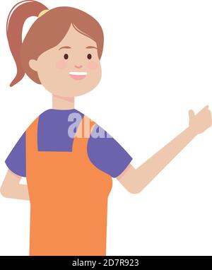 Cartoon junge Frau trägt orange Overalls auf weißem Hintergrund, flachen Stil, Vektor-Illustration Stock Vektor