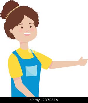 Cartoon junge Frau trägt blaue Overalls auf weißem Hintergrund, flachen Stil, Vektor-Illustration Stock Vektor