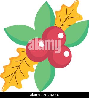 Preiselbeere mit trockenen Blättern auf weißem Hintergrund, flacher Stil, Vektorgrafik Stock Vektor