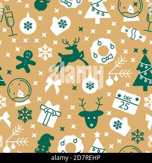 Gelbes Nahtloses Muster mit Weihnachtssymbolen Stock Vektor